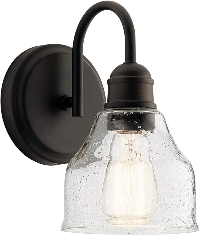 KICHLER Avery 9.25" 1 Light Vanity Light with Clear Seeded Glass Olde Bronze®