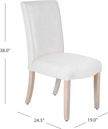 Homepop Scalloped Detail Dining Chair|Upholstered Parsons Dining Chairs |Decorative Home Furniture, Cream Textured Woven (Set of 2)