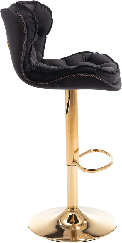 Rhomtree 24-33 Inch Swivel Bar Stools, Adjustable Counter Height Barstools, Velvet Back and Golden Footrest, Bar Chairs for Kitchen Island, Cafe, Bar, Bar Counter, Dining Room, Coffee(Black Set of 6)