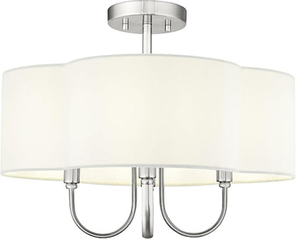 4-Light Semi Flush Mount Ceiling Light, 18" Vintage Light Fixtures Ceiling Mount with Fabric Shade in Quatrefoil for Kitchen Entryway Hallway Bedroom, Brushed Nickel, SM179-BN-L