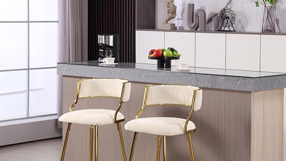 Modern Dining Chairs,Set of 2 with Ergonomic Supportive Curved Backrests,Sturdy and Stylish Simple Natural Design,Versatile Use Kitchen Island Counter Bar Stools Footrest,Everyday in,Grey-Corduroy-Fo