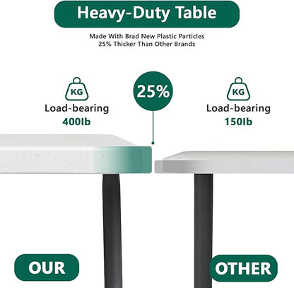 Folding Table 5ft - Heavy Duty Fold-in-Half Plastic Table with Adjustable Height, Portable Utility Tables with Steel Legs for Indoor, Outdoor, Picnic, Camping, Dining, Party (White)