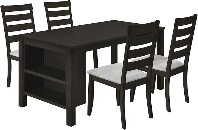 Merax LUMISOL 5 Piece Dining Table Set Kitchen Island Set of 4 with 2 Tier Storage Shelves Farmhouse Kitchen Set with Padded Chairs (Espresso, 5 Piece)