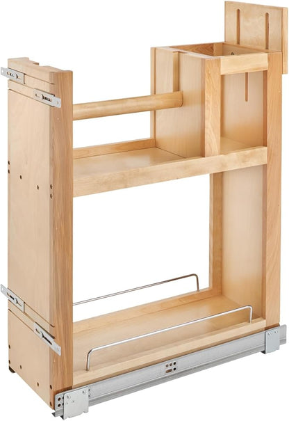 Rev-A-Shelf 8.75" Paper Towel Pullout Organizer, Wood Base Kitchen Cabinet Storage with Soft-Close Full Extension Slides, 448PTH-BCSC-8C