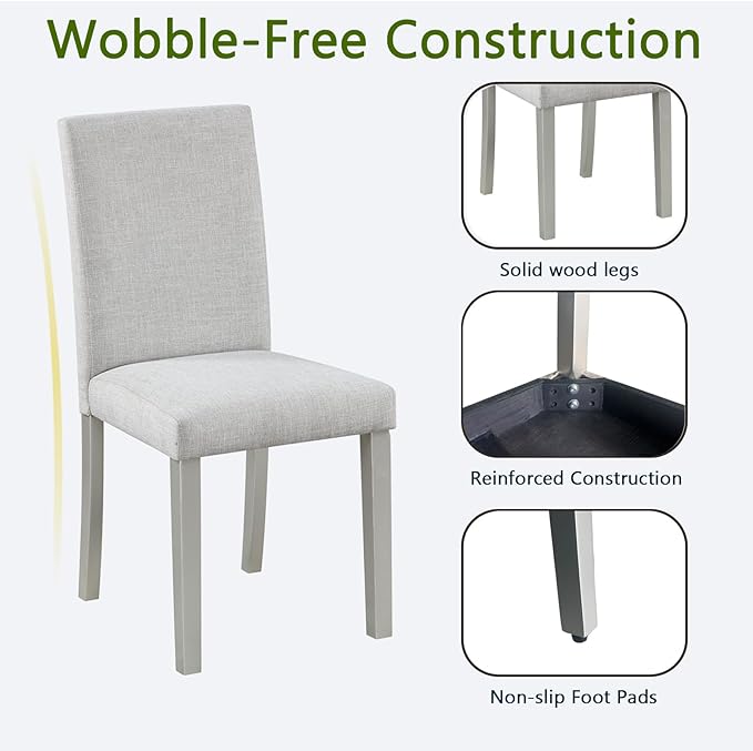 Ball & Cast Upholstered Dining-Room Chairs Set of 4, Kitchen Island Chair with Linen Padded Seat & Silver Wood Legs, 4pcs Modern Armless Side-Chair for Dining, Gray