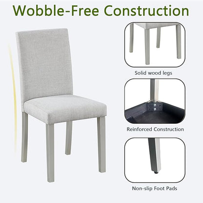 Ball & Cast Upholstered Dining-Room Chairs Set of 4, Kitchen Island Chair with Linen Padded Seat & Silver Wood Legs, 4pcs Modern Armless Side-Chair for Dining, Gray