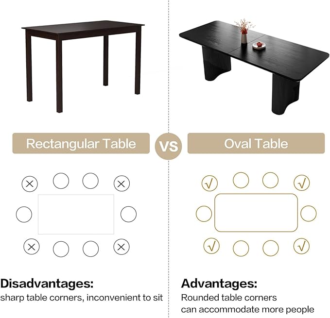 Miuuod 79" Black Dining Table for 4-8 People Large Modern Kitchen Dining Room Table Rectangular Wood Table with Wave Legs Farmhouse Dining Table for Living Room Home Office Workspace Easy Assembly
