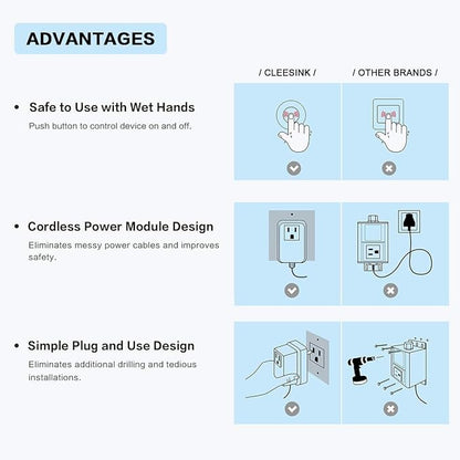 CLEESINK Garbage Disposal Switch, Cordless Air On Off Kit for Food Waste Disposer, Plastic Black, LONG 3.5" Sink Top Push Button