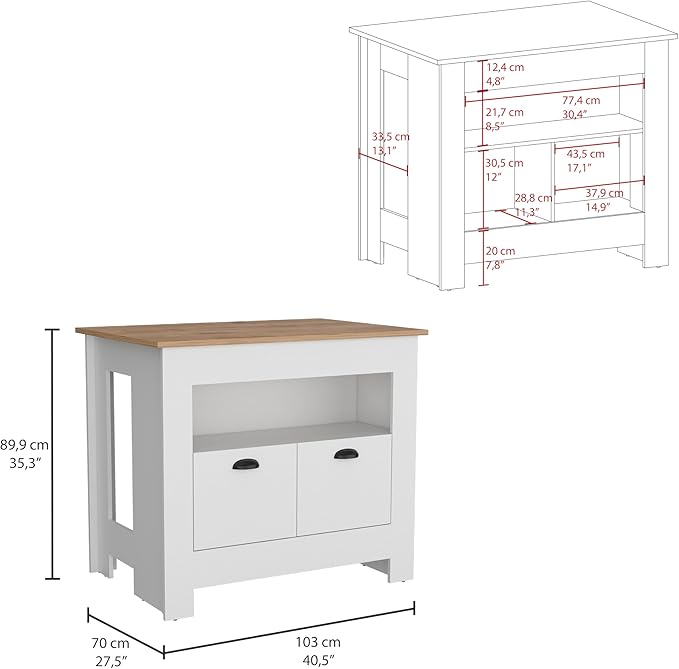 GOWE Arlet Kitchen Island Two Door Cabinet and Shelf
