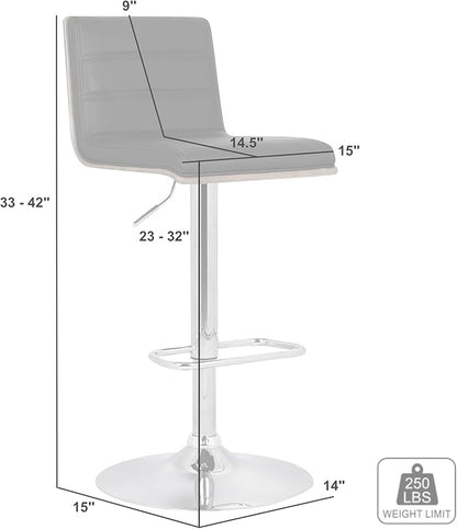 Armen Living Aubrey Barstool in Cream Faux Leather, Walnut Wood and Chrome Finish