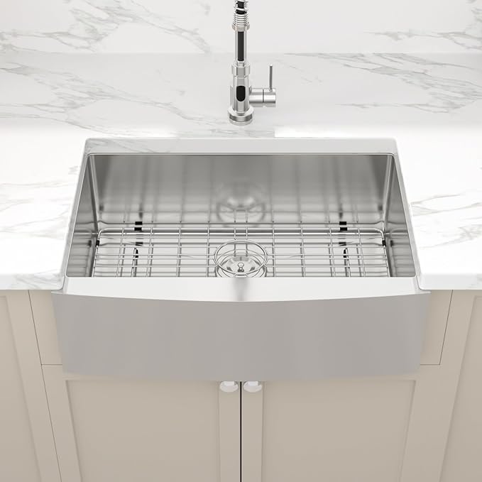 Sarlai 27 Farmhouse Sink - 27 x 21 Inch Farm Kitchen Sink Apron Front Sink Stainless Steel 16 Gauge Single Bowl Kitchen Farmer Sinks Basin