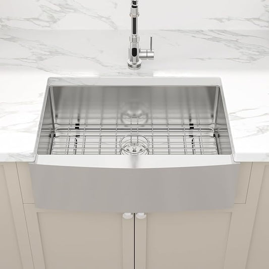 Sarlai 27 Farmhouse Sink - 27 x 21 Inch Farm Kitchen Sink Apron Front Sink Stainless Steel 16 Gauge Single Bowl Kitchen Farmer Sinks Basin