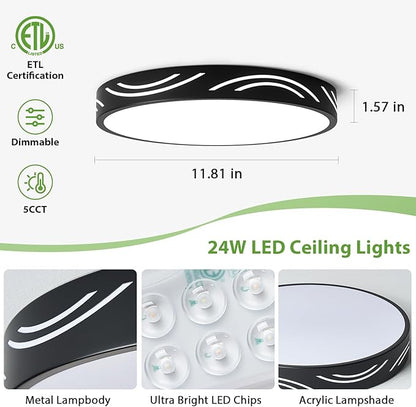 Modern Dimmable Ceiling Light Fixture,5CCT in One LED Flush Mount Kitchen Lights,Round Close to Ceiling Lamp for Hallway Entryway Bedroom Living Room Laundry Room Bathroom(Black,11.81 in,ETL Listed)