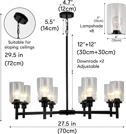 A Million 27.5" Black Chandelier 5 Lights, Kitchen Island Lighting Industrial Chandelier with Clear Glass Shade, Ceiling Pendant Light for Farmhouse Dining Room Living Room Bedroom