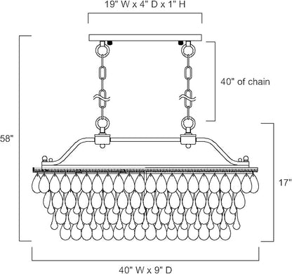 Edvivi Rectangular Linear Crystal Chandelier 40 in. W, 6 Lights Luxury Glam Adjustable Ceiling Lighting Fixture with 4 Rows of Teardrop Crystals for Living Dining Room Kitchen Island, Antique Black