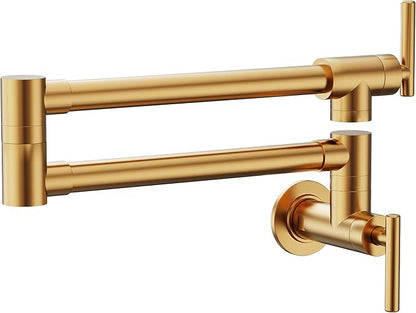 CENOSA Pot Filler Faucet Gold Commercial Wall Mount Stove Faucet Wall Mount Kitchen Sink Pot Filler Facuet