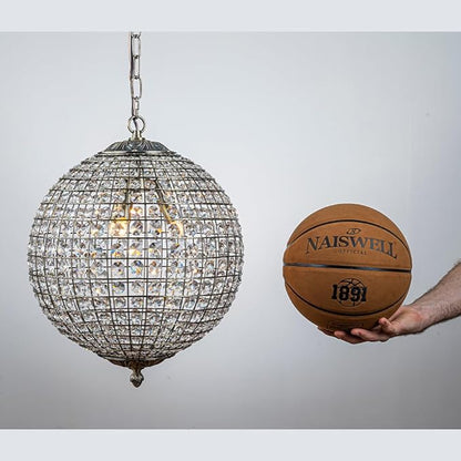 ALOADECOR 3-Light 16" Retro Antique Gold Crystal Globe Chandelier Sphere Cage-Style Shade Pendant Light for Kitchen Isl and Dining Room