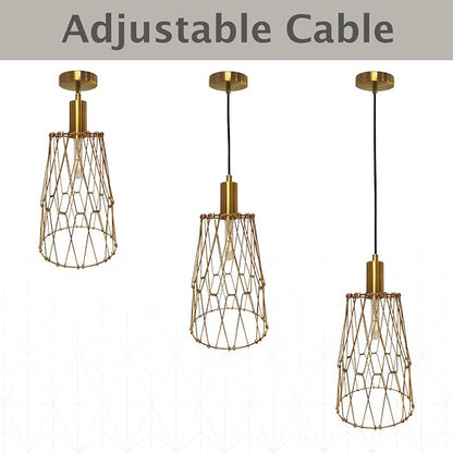 Royal Designs, Inc. Foldable Industrial Metal Pendant Light with Adjustable 7 ft Long Lamp Cord & Canopy, Create 9 Different Shapes, Polished Brass, Single