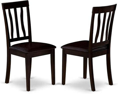 East West Furniture ANTI3-CAP-LC 3 Piece Kitchen Table & Chairs Set Contains a Round Dining Room Table with Pedestal and 2 Faux Leather Dining Room Chairs, 36x36 Inch, Cappuccino