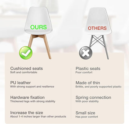 OLIXIS Modern Dining Chairs Set of 8, PU Leather Upholstered Kitchen Chairs with Wood Legs, Mid Century Accent Chairs for Living Room, Bedroom, Outdoor Lounge, White