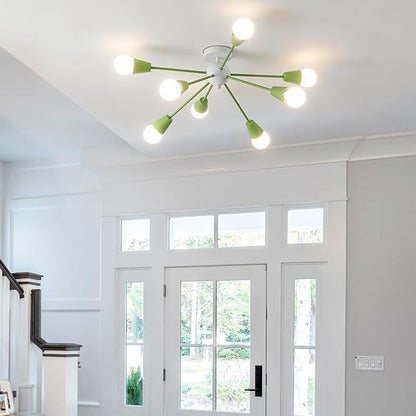 Green Sputnik Ceiling Light Fixture, 8-Lights Modern Sputnik Chandeliers for Dining Room,Indoor Kitchen Island Lighting for Bedroom Porch Entryway Living Room