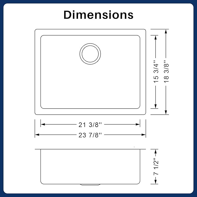 Enbol 24 Inch Undermount Kitchen Sink White Quartz Undermount Kitchen Sink Single Bowl Granite Composite Sink with Strainer 2418-W (24”X18”)