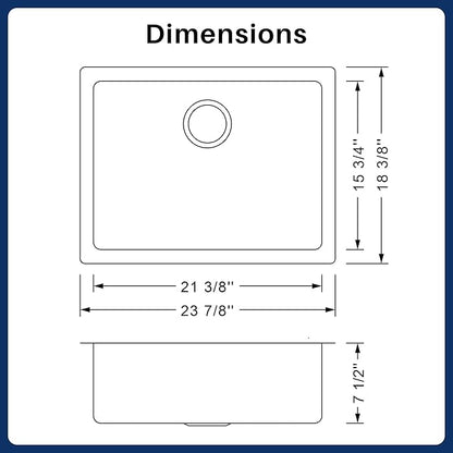 Enbol 24 Inch Undermount Kitchen Sink White Quartz Undermount Kitchen Sink Single Bowl Granite Composite Sink with Strainer 2418-W (24”X18”)