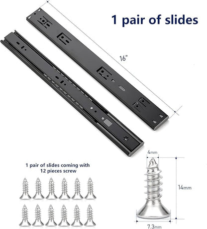 Ravinte 16 Inch Soft Close Drawer Slides 1 Pairs 2 Pack Black Full Extension Ball Bearing Drawer Glide Side Mount