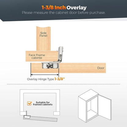 Home Expert 50 Pack (25 Pairs) 1-3/8" Overlay Soft Close Cabinet Hinges, Satin Nickel Stainless Steel Concealed Hinges with 3D Self-Closing for Face Frame Doors & Kitchens