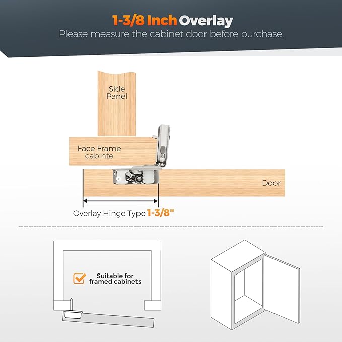 Home Expert 10 Pack (5 Pairs) 1-3/8" Overlay Soft Close Cabinet Hinges, Satin Nickel Stainless Steel Concealed Hinges with 3D Self-Closing for Face Frame Doors & Kitchens