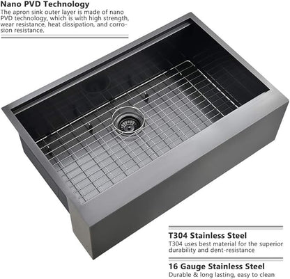 30 Inch Black Farmhouse Sink Workstation-VASOYO 30x22 Black Stainless Steel Kitchen Sink Undermount Farmhouse Sinks 16 Gauge Deep Single Bowl Apron Front Farm Sinks with Cutting Board