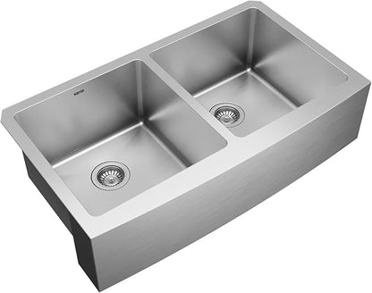 Karran Elite EL-88 Apron-Front Stainless Steel 36 in. 16-Gauge Double Bowl Farmhouse Kitchen Sink Kit