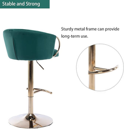 Rhomtree 24-32 Inch Swivel Bar Stools, Adjustable Counter Height Barstools with Gold Stable Metal Frame Footrest, Upholstered Bar Chairs for Home Bar Kitchen Island(Green Set of 6)