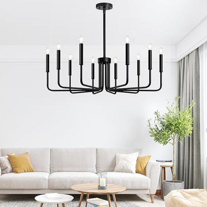 Lynnoland Black 10-Light Chandelier, Farmhouse Chandeliers for Dining Room Lighting Fixtures Hanging, Vintage Candle Pendant Light Fixtures Chandelier for Bedroom, Foyer and Living Room