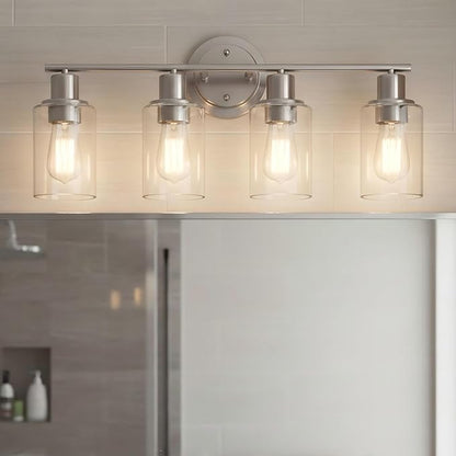 Brushed Nickel 4-Light Bathroom Light Fixture Over Mirror Sink, 4-Light Bathroom Vanity Lights Brushed Nickel Vanity Wall Sconce for Mirror