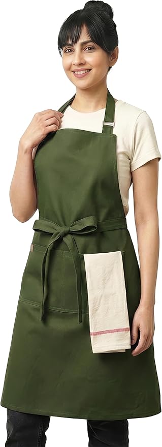 100% Cotton Kitchen Apron with 2 Pockets – Adjustable Chef Apron for Cooking Baking BBQ – Unisex Apron