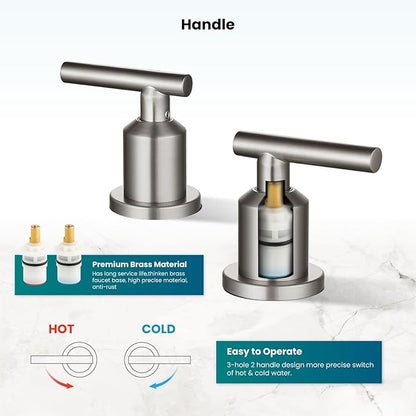 gotonovo 8 Inch Widespread Bathroom Sink Faucet 3 Hole 2 Handles Lavatory Basin with Pop Up Drain with Hot and Cold Mixer Valves Vintage Brushed Nickel