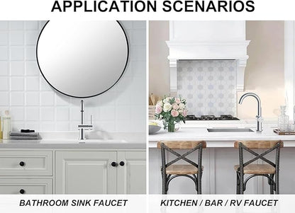 KENES Polished Chrome Bathroom Faucets Single Handle Modern Prep Wet Bar Sink Faucets Bathroom Sink Faucet with Drain Assembly & Deck Plate, Farmhouse RV Camper Outdoor Utility Faucet, KE-9005B-5