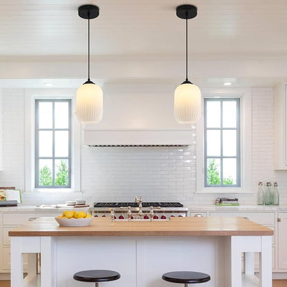 KCO Lighting Small Milk Glass Pendant Lighting Farmhouse Black Pendant Light Mini Glass Pendant Light Small Kitchen Pendant Lighting Over Island Dining Room Hanging Light Fixture (2 Pack)