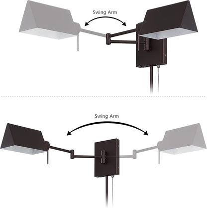 JONATHAN Y 22" Oil Rubbed Bronze 1-Light Swing Arm Wall Sconce, Plug-in or Hardwired with USB Charging Port and Pull Chain, Iron Shade, Industrial LED Reading Lamp JYL6015A
