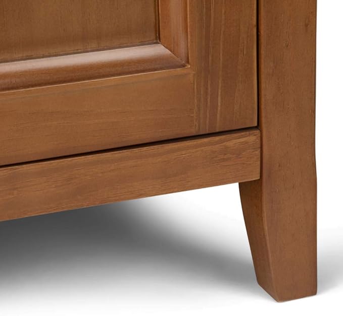 SIMPLIHOME Amherst 37-inch Wide Solid Wood Transitional-Style Storage Cabinet in Light Golden Brown, Cabinet with 4 Drawers and Adjustable Shelves for Living Room or Entryway
