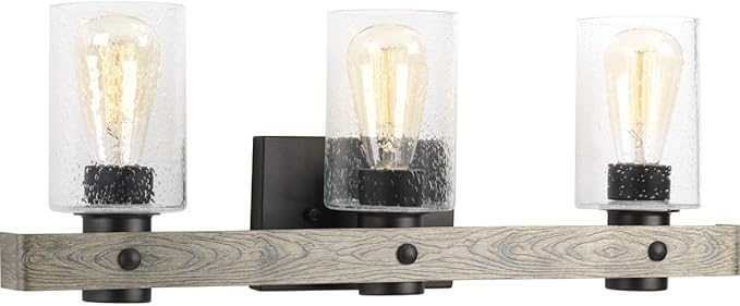 Progress Lighting Gulliver Collection 3-Light Clear Seeded Glass Coastal Bath Vanity Light Graphite