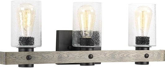 Progress Lighting Gulliver Collection 3-Light Clear Seeded Glass Coastal Bath Vanity Light Graphite