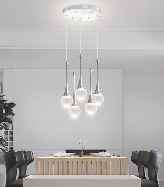 Crystal Chandelier for Dining Room Glam 5 Light Cluster Crystal Pendant Light Dimmable LED Chandeliers for Kitchen Island Living Room Sivler