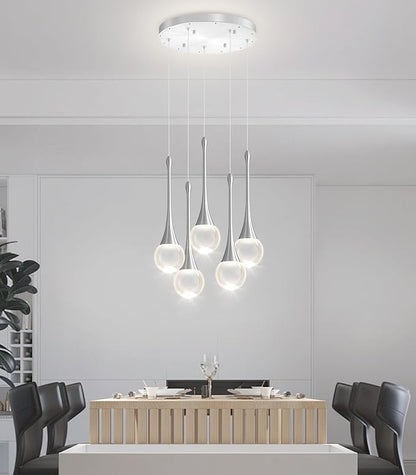 Crystal Chandelier for Dining Room Glam 5 Light Cluster Crystal Pendant Light Dimmable LED Chandeliers for Kitchen Island Living Room Sivler
