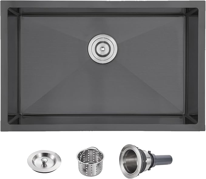 POPFLY 28×20 Inch Undermount SUS 304 Kitchen Sink, 18 Gauge Stainless Steel Handmade 9 Inch Deep Single Bowl Kitchen Sinks PVD Gunmetal Finish, Black