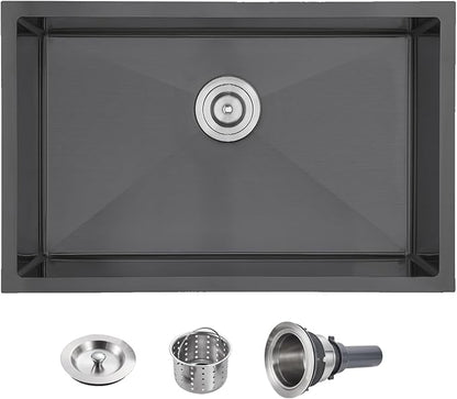 POPFLY 28×20 Inch Undermount SUS 304 Kitchen Sink, 18 Gauge Stainless Steel Handmade 9 Inch Deep Single Bowl Kitchen Sinks PVD Gunmetal Finish, Black