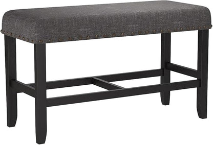 Roundhill Furniture Biony Fabric Counter Height Dining Bench with Nailhead Trim, Grey