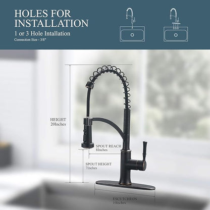Bronze Kitchen Faucet with Pull Down Sprayer, Oil Rubbed Bronze Single Handle High Arc Commercial Farmhouse Kitchen Sink Faucet with Deck Plate