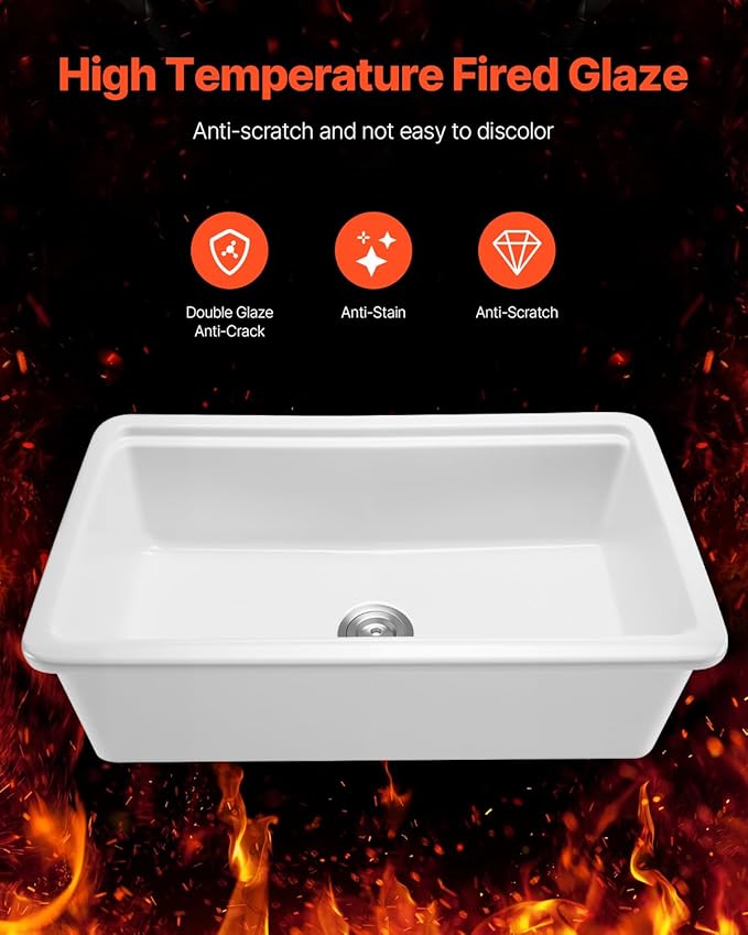 VEVOR 33x19 inch Farmhouse Sink, White Sink Workstation, Fireclay Topmount Undermount Basin, Drop-In Single Bowl Basin with Multiple Accessories, Large Capacity Household Dishwasher Sinks for Kitchen